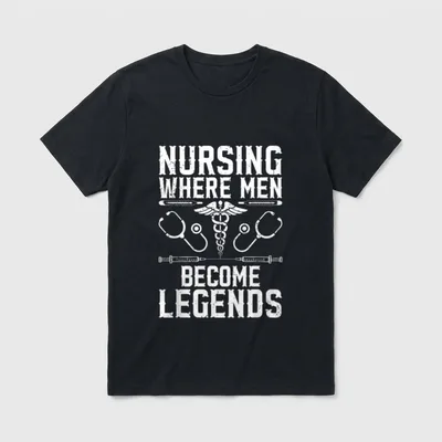 Murse Male Nurse Student Man Nurses T-Shirt – Nursing Where Men Become Legends text with caduceus – Classic T-Shirt in Black