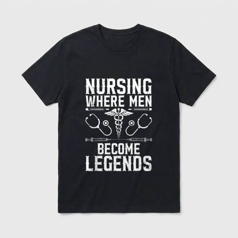 Murse Male Nurse Student Man Nurses T-Shirt – Nursing Where Men Become Legends text with caduceus – Classic T-Shirt in Black