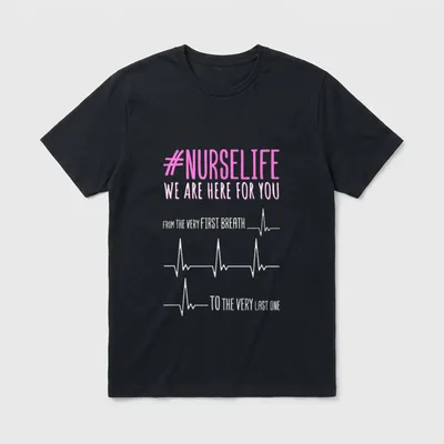 Hospital Murse Heartbeat Nurses T-Shirt – #NURSELIFE lettering with heartbeat line rhythm graphic – Classic T-Shirt in Black