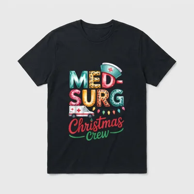 Med-Surg Christmas Crew T-Shirt – “MED-SURG Christmas Crew” in festive lettering – Classic T-Shirt in Black