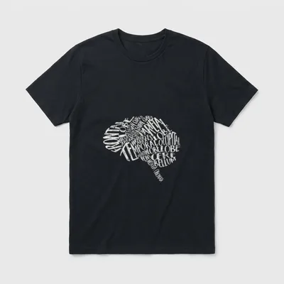 Neuro Nurse Shirt – Brain silhouette formed by anatomical region typography – Classic T-Shirt in Black