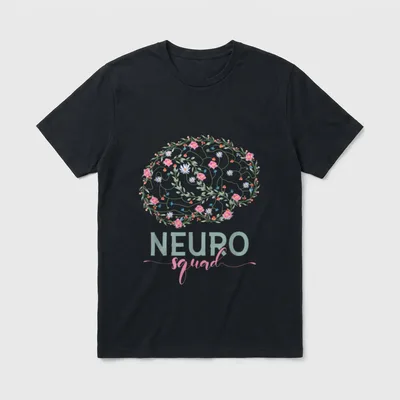 Ortho Nurse Shirt – Floral brain outline with printed text NEURO squad – Classic T-Shirt in Black