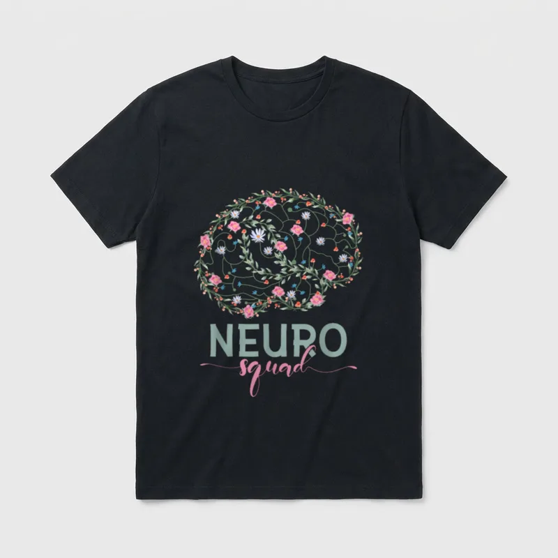 Ortho Nurse Shirt – Floral brain outline with printed text NEURO squad – Classic T-Shirt in Black