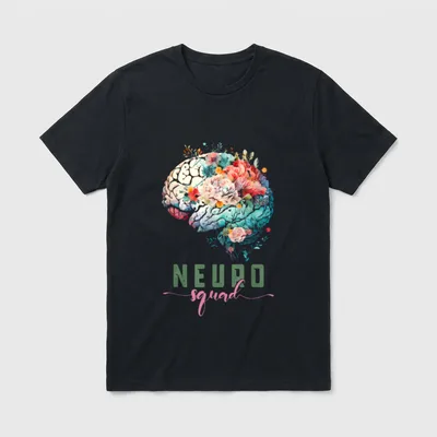 Floral Brain Neurology Neuro Nurse Tech T-Shirt – Floral brain illustration with NEURO squad text – Classic T-Shirt in Black