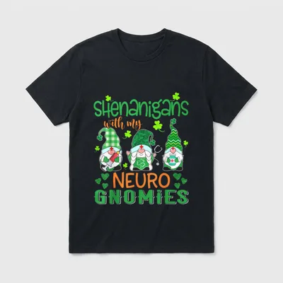 Neuro Gnomies St Day Nurse T-Shirt – Three Irish medical gnomes with syringe and stethoscope – Classic T-Shirt in Black