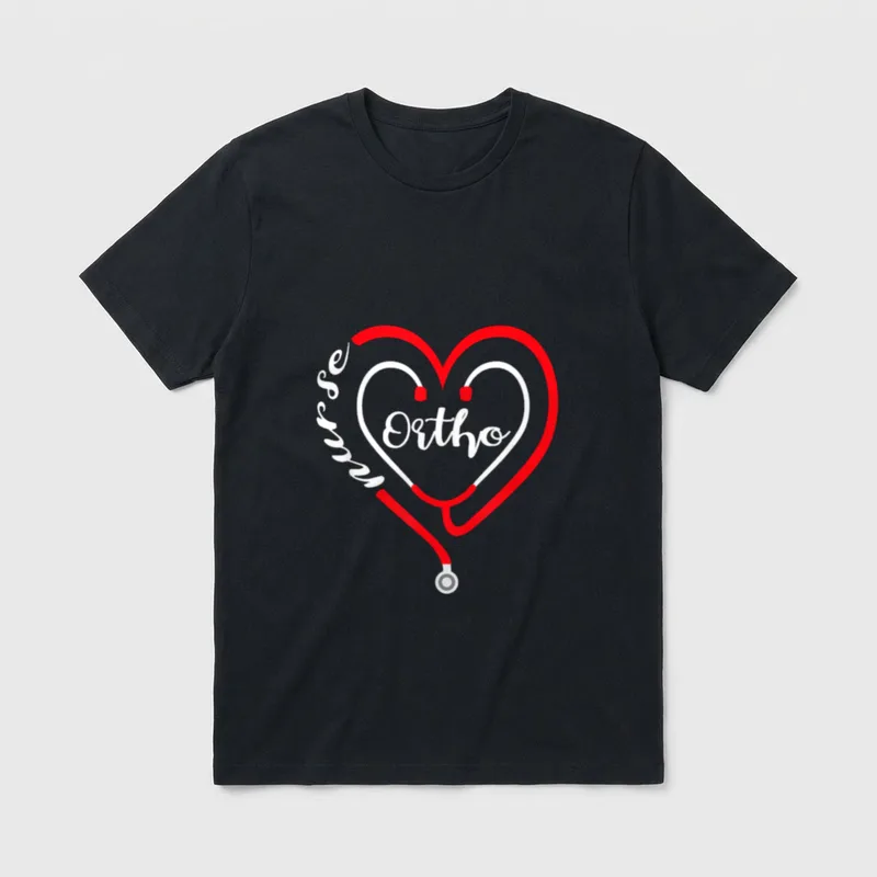 Ortho Nurse Valentines Day Stethoscope Heart T-Shirt – Classic T-Shirt in Black