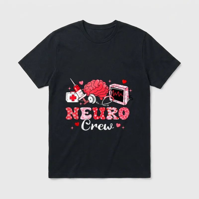 Neuro Crew Stethoscope Leopard Nurse Valentine T-Shirt – Classic T-Shirt in Black