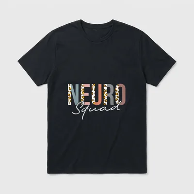 Neurology Neuro Nurse Tech Squad T-Shirt – NEURO Squad lettering with leopard print pattern – Classic T-Shirt in Black