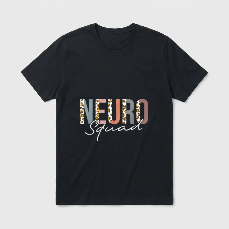 Neurology Neuro Nurse Tech Squad T-Shirt – NEURO Squad lettering with leopard print pattern – Classic T-Shirt in Black