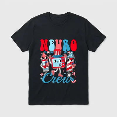 Groovy Neuro Crew Happy Independence Day T-Shirt – Printed text reading NEURO and Crew – Classic T-Shirt in Black
