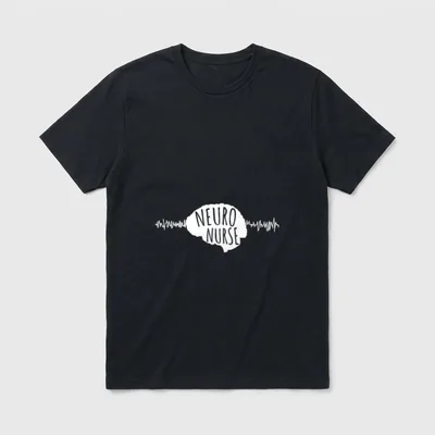 Neuro Nurse Brain EEG T-Shirt – White brain silhouette with EEG wave and Neuro Nurse lettering – Classic T-Shirt in Black