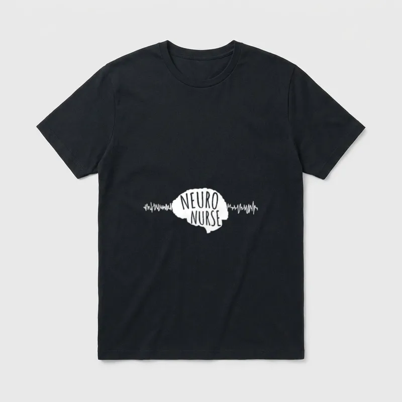 Neuro Nurse Brain EEG T-Shirt – White brain silhouette with EEG wave and Neuro Nurse lettering – Classic T-Shirt in Black
