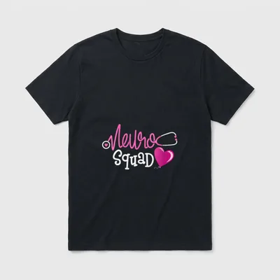 Neuroscience Nurse RN T-Shirt – Neuro Squad lettering with stethoscope and heart balloon – Classic T-Shirt in Black