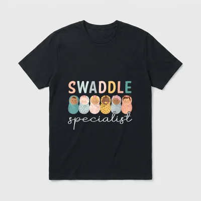NICU NICU Baby Nurse Tech Neonatal T-Shirt – SWADDLE specialist with six cute swaddled babies – Classic T-Shirt in Black