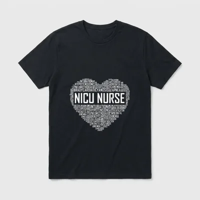 Nicu Nurse Heart Newborn Care T-Shirt – NICU NURSE in a heart shape made of neonatal medical words – Classic T-Shirt in Black