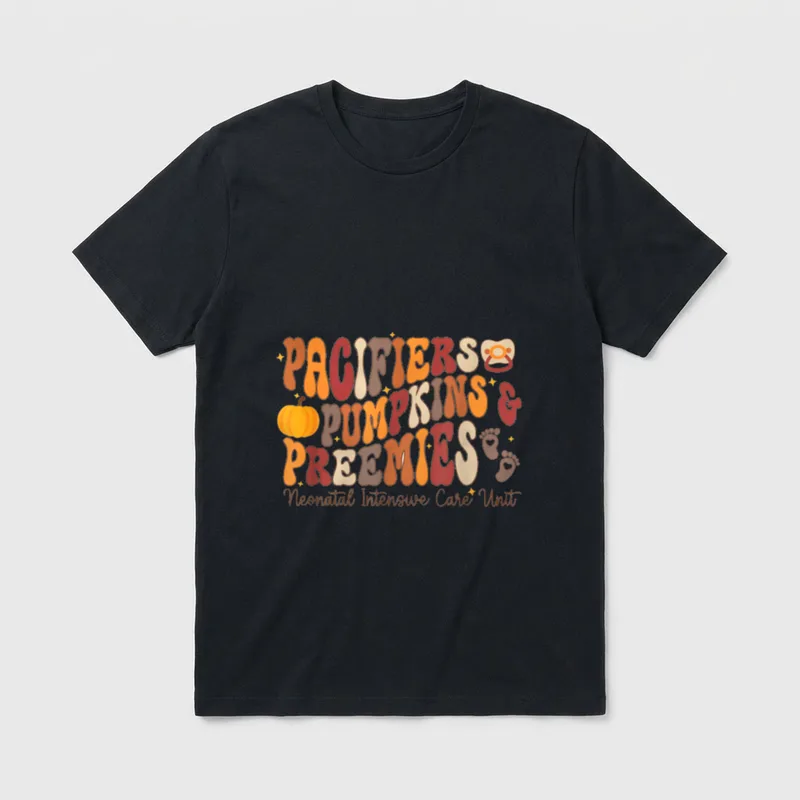 NICU Nurse Thanksgiving Shirt – PACIFIERS PUMPKINS & PREEMIES Neonatal Intensive Care Unit – Classic T-Shirt in Black