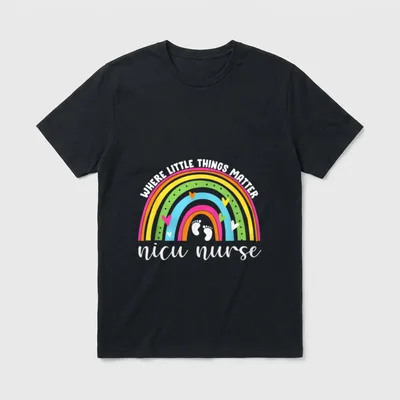 Nicu Nurse Neonatal Practitioner Cute Rainbow T-Shirt – Classic T-Shirt in Black