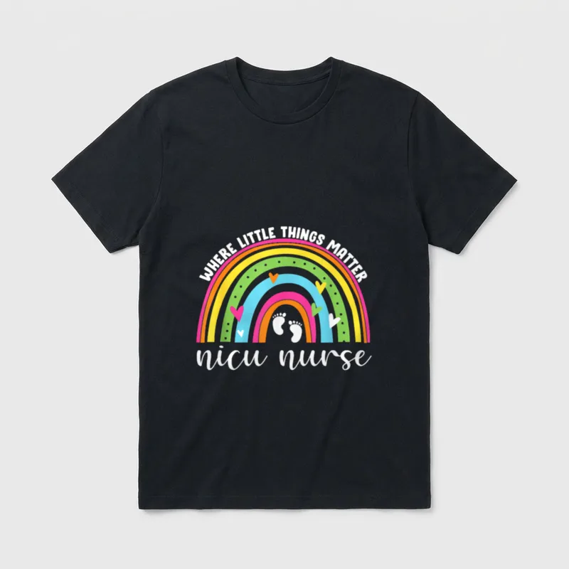 Nicu Nurse Neonatal Practitioner Cute Rainbow T-Shirt – Classic T-Shirt in Black