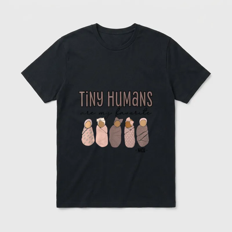 NICU Nurse Swaddled T-Shirt – “TiNY HUMaNS are my favorite - NiCU -” – Classic T-Shirt in Black