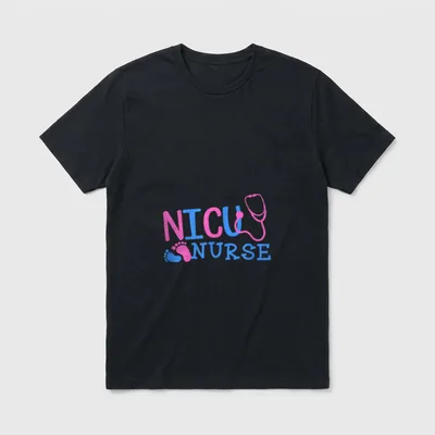 Nicu Nurse Babies T-Shirt – The words NICU NURSE with footprints and a stethoscope – Classic T-Shirt in Black