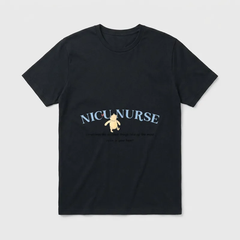 Nicu Nurse Neonatal Intensive Care RN T-Shirt – NICU NURSE text with an illustrated bear and quote – Classic T-Shirt in Black