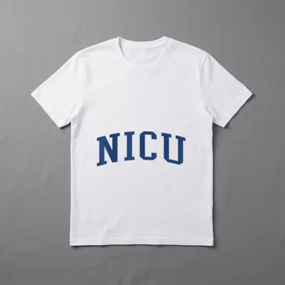 NICU Nurse Varsity Style T-Shirt – Blue collegiate lettering spelling NICU in an arch – Classic T-Shirt in Black