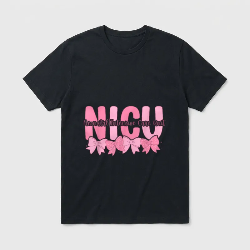 Coquette NICU Nurse Pink Bow Neonatal T-Shirt – Classic T-Shirt in Black