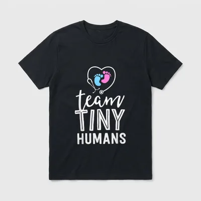 NICU Nurse Perfect T-Shirt – team TINY HUMANS with heart stethoscope and baby footprints – Classic T-Shirt in Black