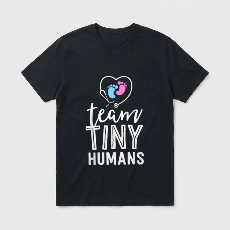 NICU Nurse Perfect T-Shirt – team TINY HUMANS with heart stethoscope and baby footprints – Classic T-Shirt in Black
