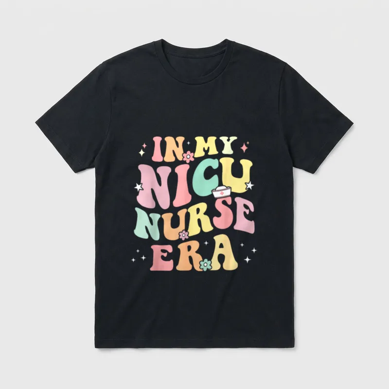In My NICU Nurse Era Retro T-Shirt – IN MY NICU NURSE ERA in colorful wavy letters – Classic T-Shirt in Black