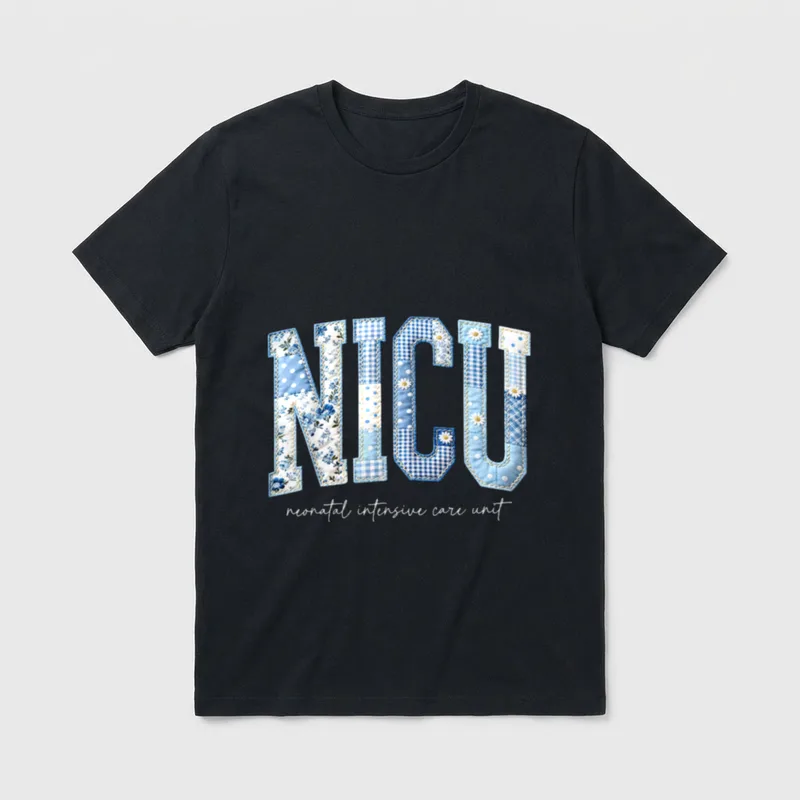 Floral NICU Nurse Patchwork Neonatal Intensive T-Shirt – Classic T-Shirt in Black