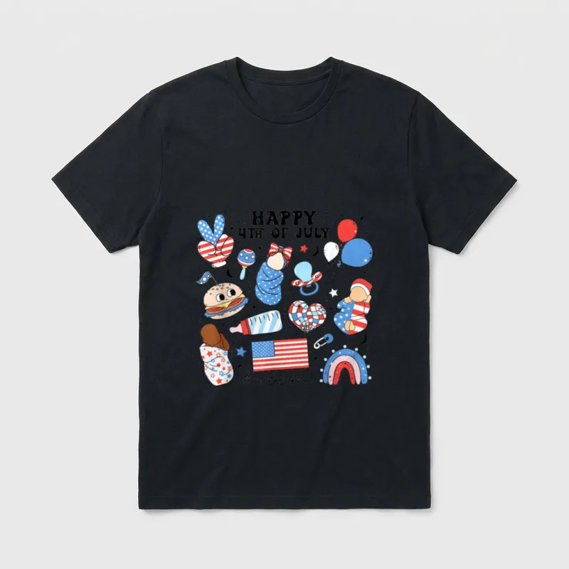 4th of July NICU Nurse Neonatal T-Shirt – HAPPY 4TH OF JULY #nicucrew with patriotic baby doodles – Classic T-Shirt in Black