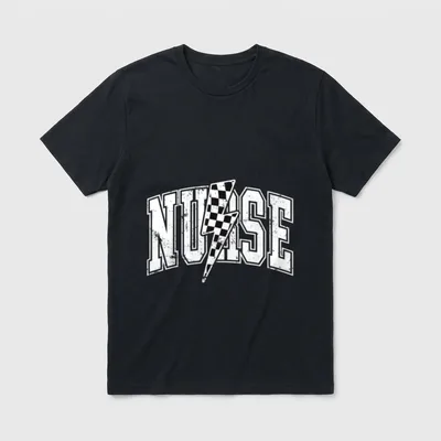 Nurse Checked RN Nicu Hosts Boxing T-Shirt – The word NURSE with a checkered lightning bolt – Classic T-Shirt in Black