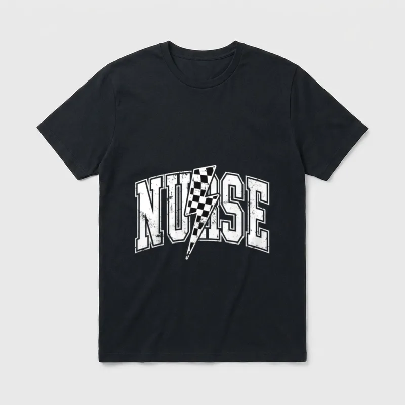 Nurse Checked RN Nicu Hosts Boxing T-Shirt – The word NURSE with a checkered lightning bolt – Classic T-Shirt in Black