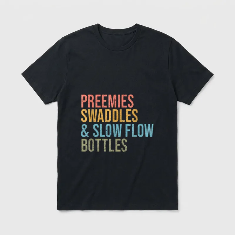 NICU Nurse Appreciation T-Shirt – Preemies swaddles and slow flow bottles lettering – Classic T-Shirt in Black