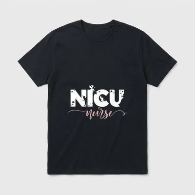 NICU Nurse Neonatal Outfit T-Shirt – The printed text NICU Nurse with fairy silhouettes – Classic T-Shirt in Black
