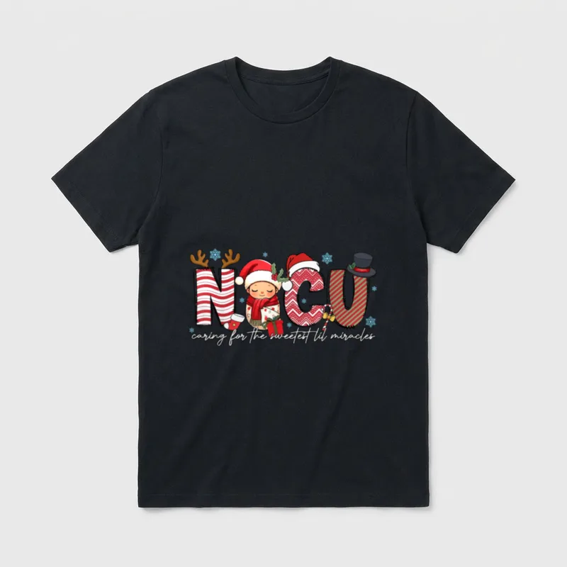 Sweetest Lil Miracles Christmas Nurse T-Shirt – NICU caring for the sweetest lil miracles – Classic T-Shirt in Black