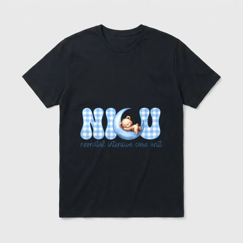 NICU Neonatal Intensive Care Nurse Gingham T-Shirt – Classic T-Shirt in Black