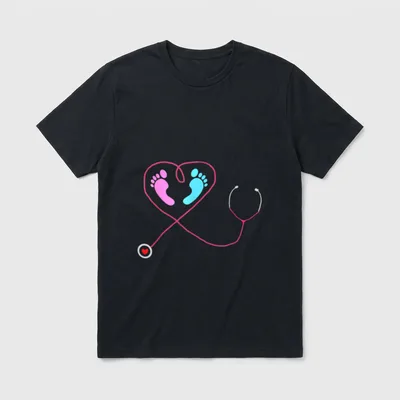 Baby Feet Stethoscope Neonatal Nurse Nursing T-Shirt – Classic T-Shirt in Black