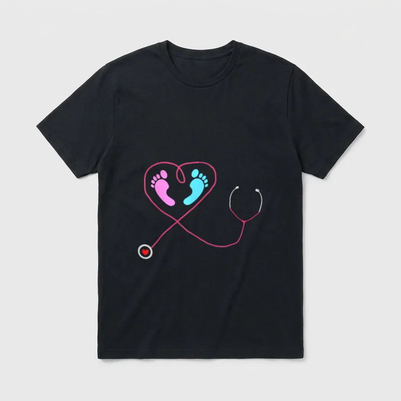Baby Feet Stethoscope Neonatal Nurse Nursing T-Shirt – Classic T-Shirt in Black