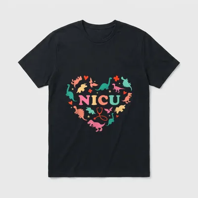 NICU Nurse Cute Colorful Dinosaur Heart T-Shirt – Classic T-Shirt in Black