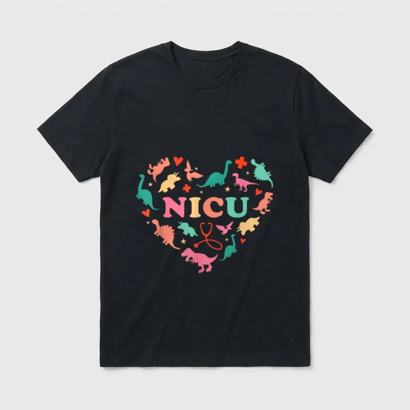 NICU Nurse Cute Colorful Dinosaur Heart T-Shirt – Classic T-Shirt in Black
