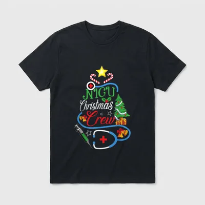 NICU Christmas Crew Stethoscope Neonatal Nursing T-Shirt – Classic T-Shirt in Black