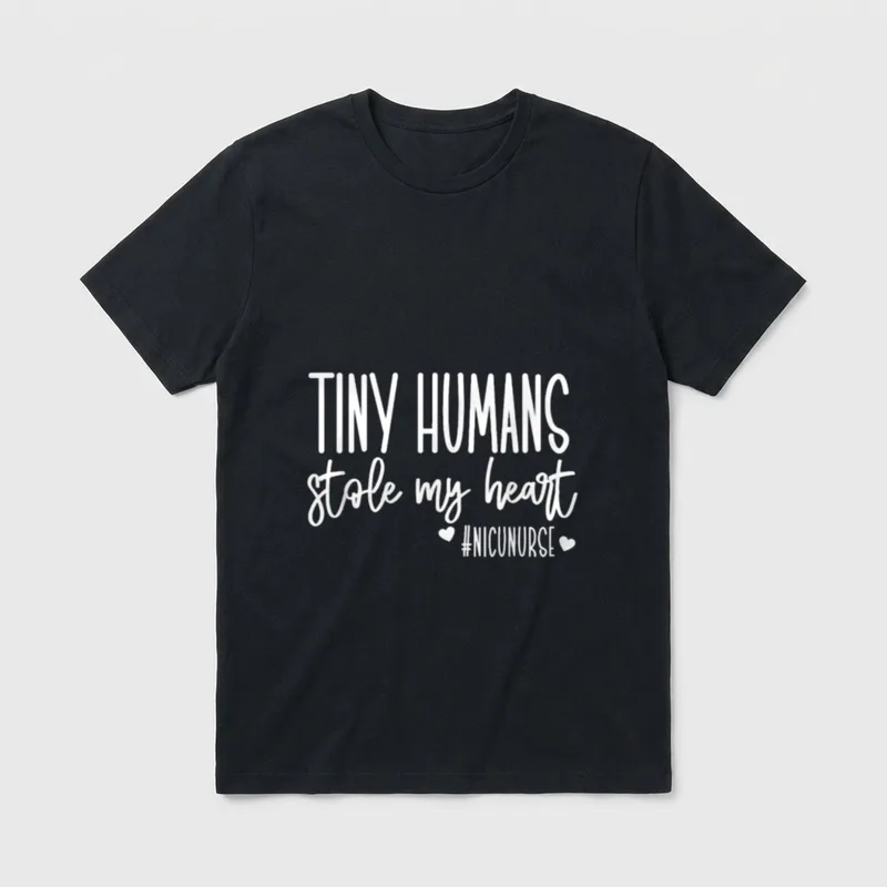 Valentine's Day NICU Nurse T-Shirt – TINY HUMANS stole my heart #NICUNURSE print with hearts – Classic T-Shirt in Black
