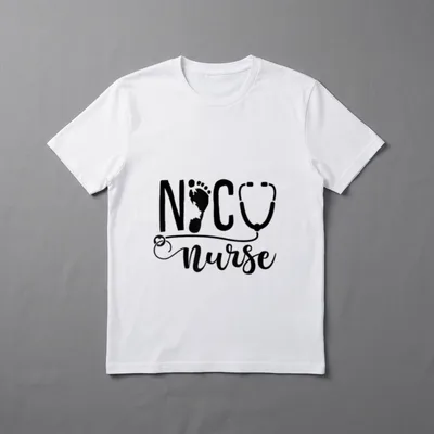 NICU Nurse Patients T-Shirt – NICU Nurse lettering with baby footprint and stethoscope – Classic T-Shirt in Black