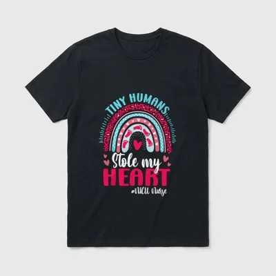 Heart Rainbow Valentines Day NICU Nurse T-Shirt – Classic T-Shirt in Black