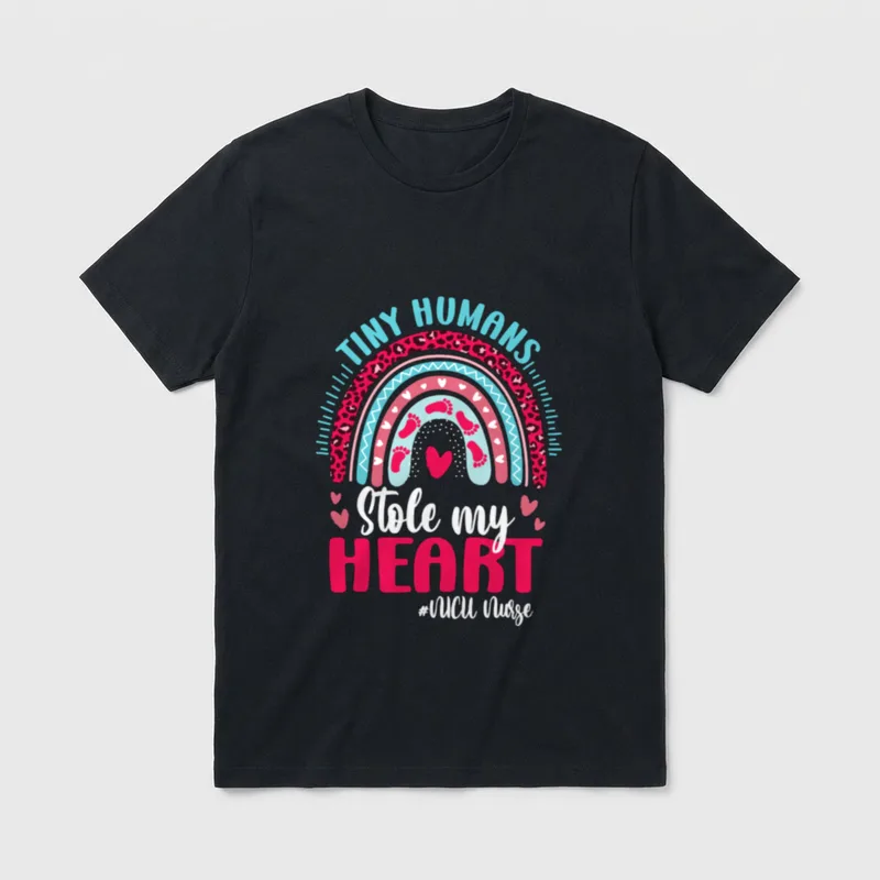 Heart Rainbow Valentines Day NICU Nurse T-Shirt – Classic T-Shirt in Black