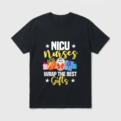 NICU Nurses Wrap Christmas T-Shirt – NICU Nurses WRAP THE BEST Gifts with holiday presents – Classic T-Shirt in Black