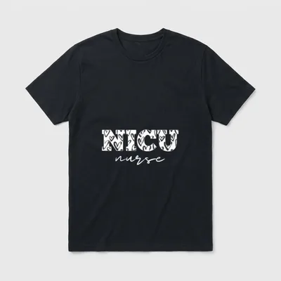 NICU Nurse Adorable T-Shirt – NICU nurse in patterned block letters and cursive script – Classic T-Shirt in Black