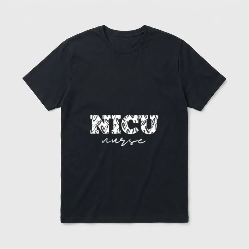 NICU Nurse Adorable T-Shirt – NICU nurse in patterned block letters and cursive script – Classic T-Shirt in Black